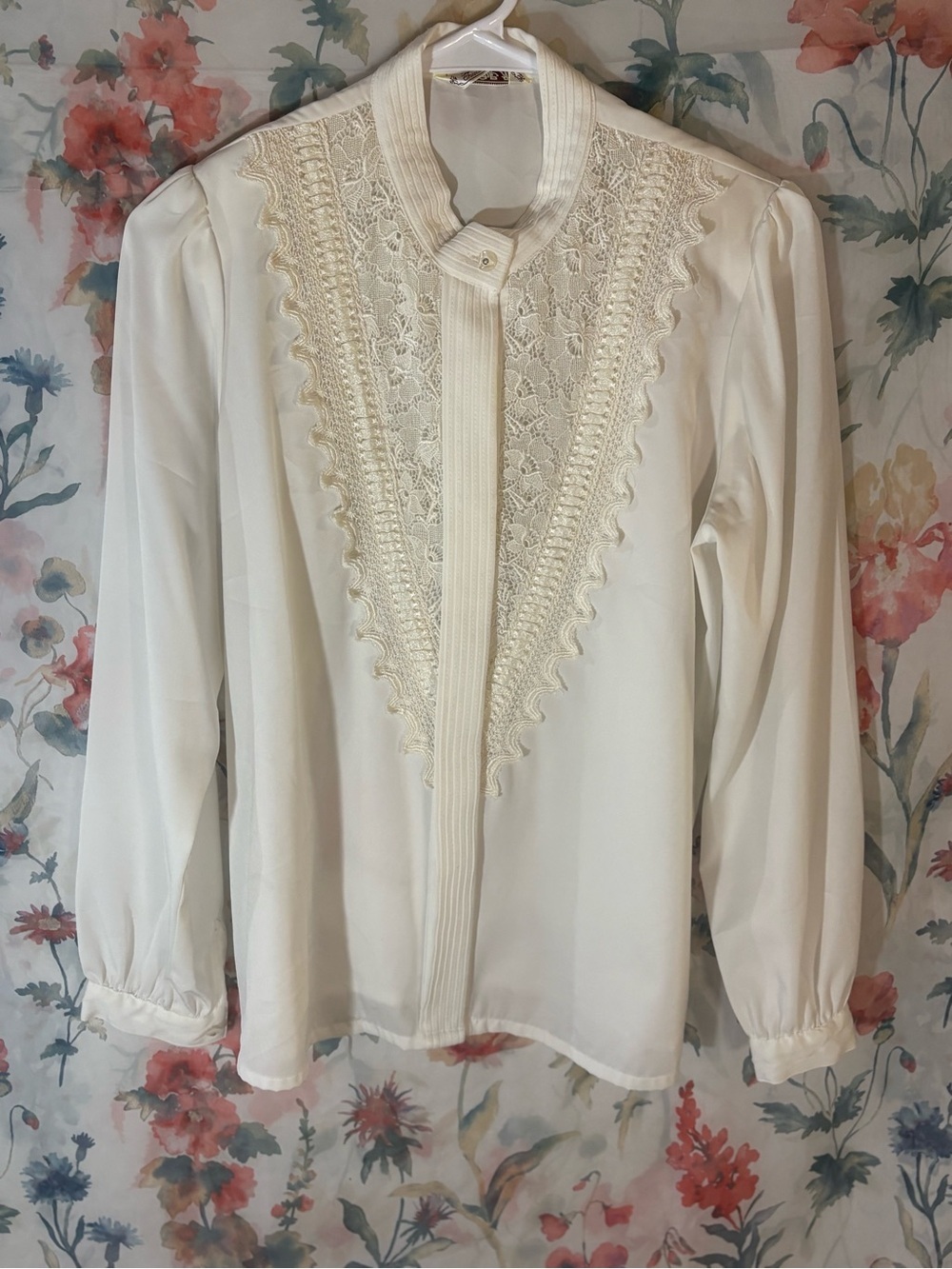 Cream Lace-Front Victorian-Inspired Blouse